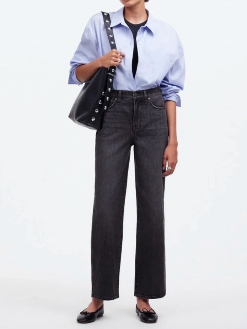 Madewell The Perfect Vintage Wide Leg Crop Jeans Faded Black Grey Robles Wash 31